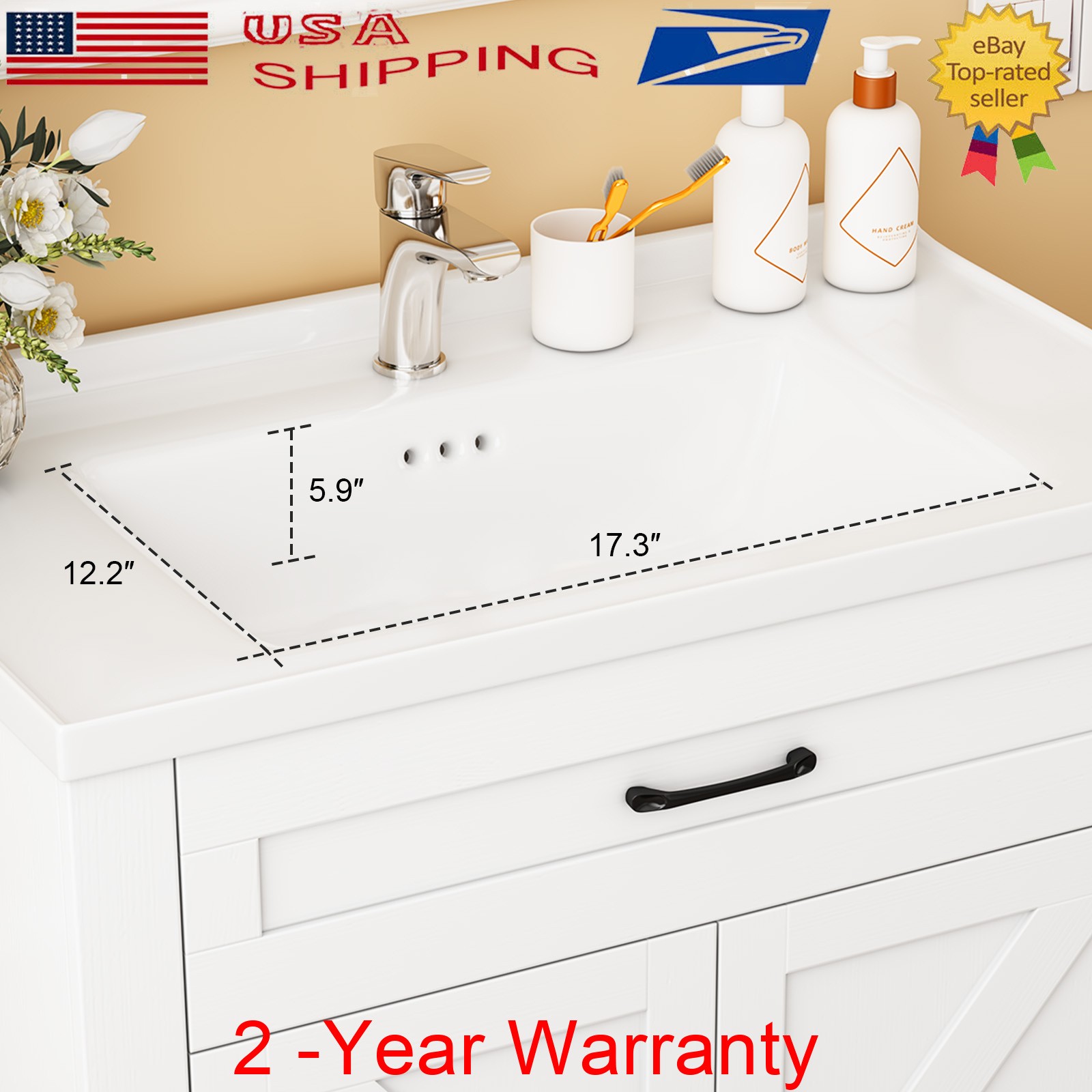 Farmhouse Bathroom Vanity with Ceramic Sink, 35.4 Inch Bathroom Vanity Cabinet