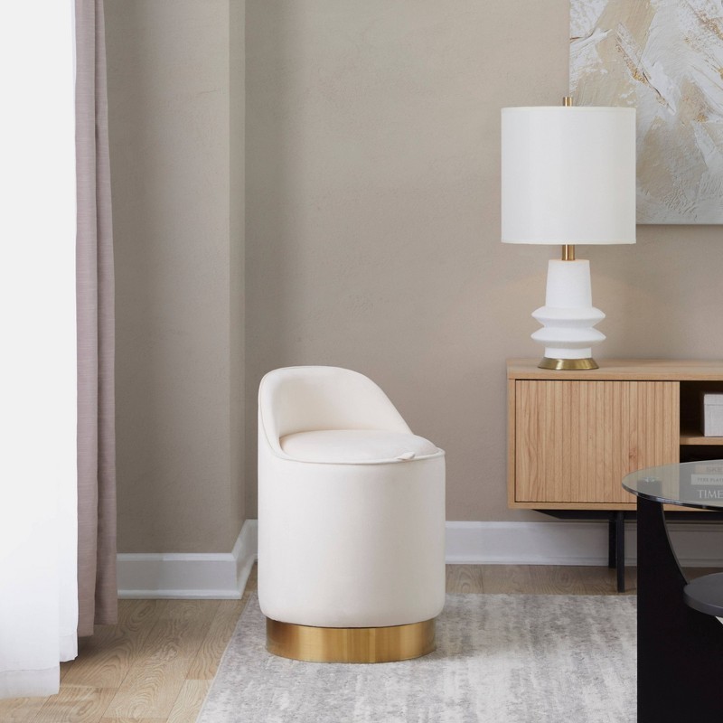 Marla Round Vanity Stool Gold/Cream Velvet Beautiful Contemporary/Glam Styling