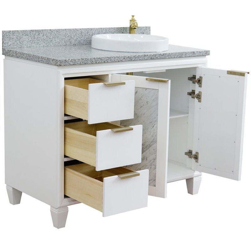 Trento 43″ Solid Wood Vanity with Right Round Sink in White/Gray