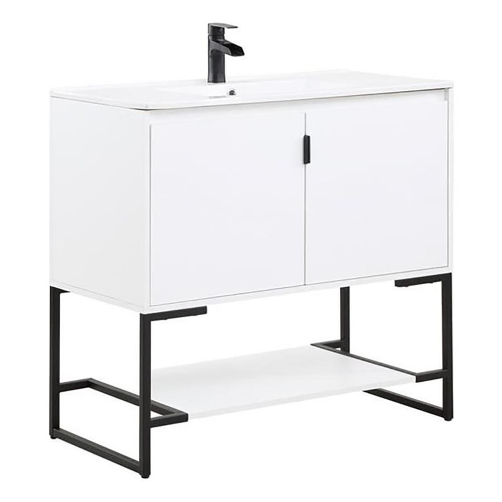 Manhattan Comfort Scarsdale 36″ Metal Bathroom Vanity Sink in White/Black