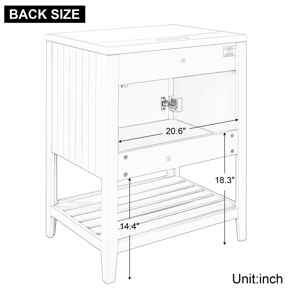 24″ White Bathroom Vanity w/Ceramic Sink & Solid Wood Frame