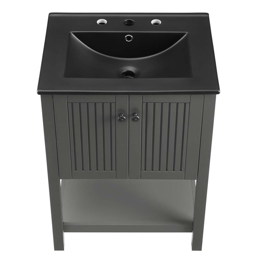 Pemberly Row 24″ Modern Wood/Ceramic Bathroom Vanity in Gray/Black