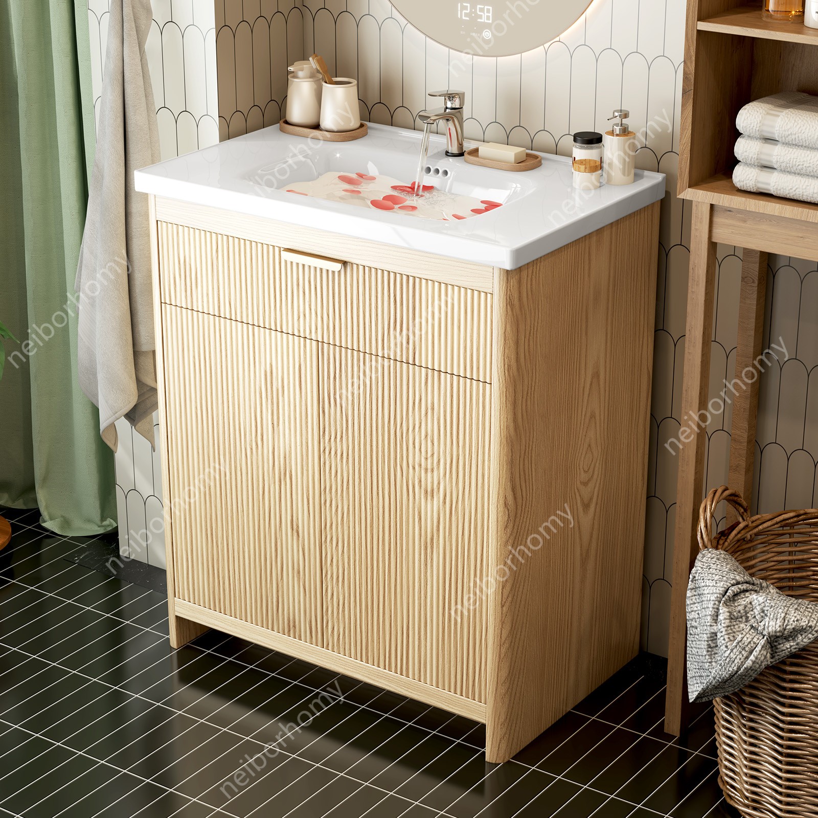 31.5 Inch Bathroom Vanity with Ceramic Sink Freestanding Storage Cabinet