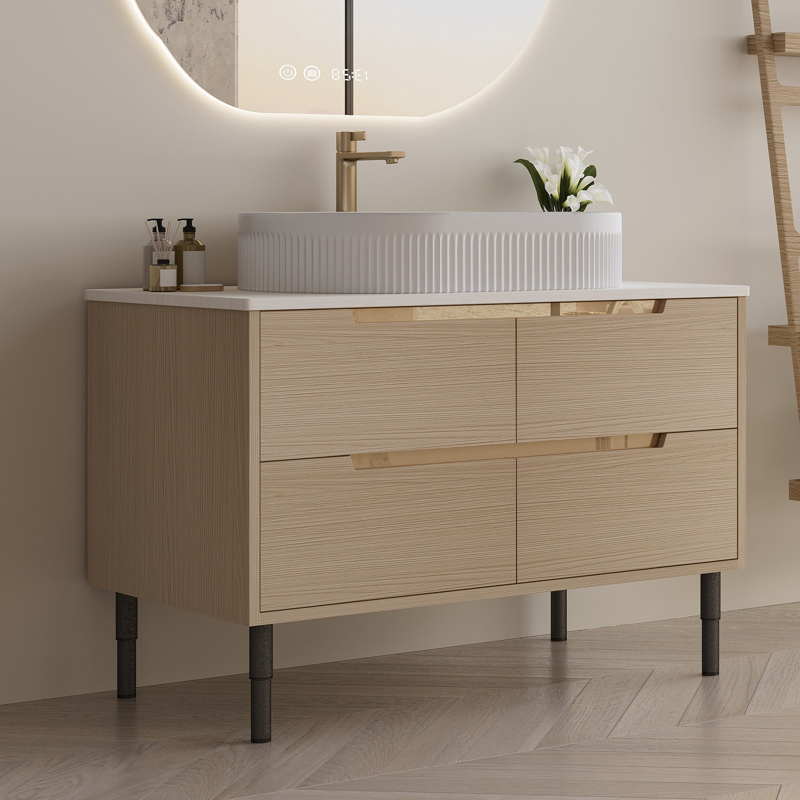 36″ Bathroom Vanity, Freestanding or Wall Mounted with Ceramic Integrated Sink