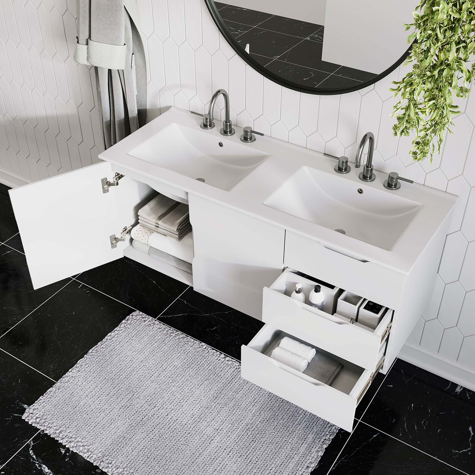 Modway Vitality 48″ Double Sink Bathroom Vanity in White White