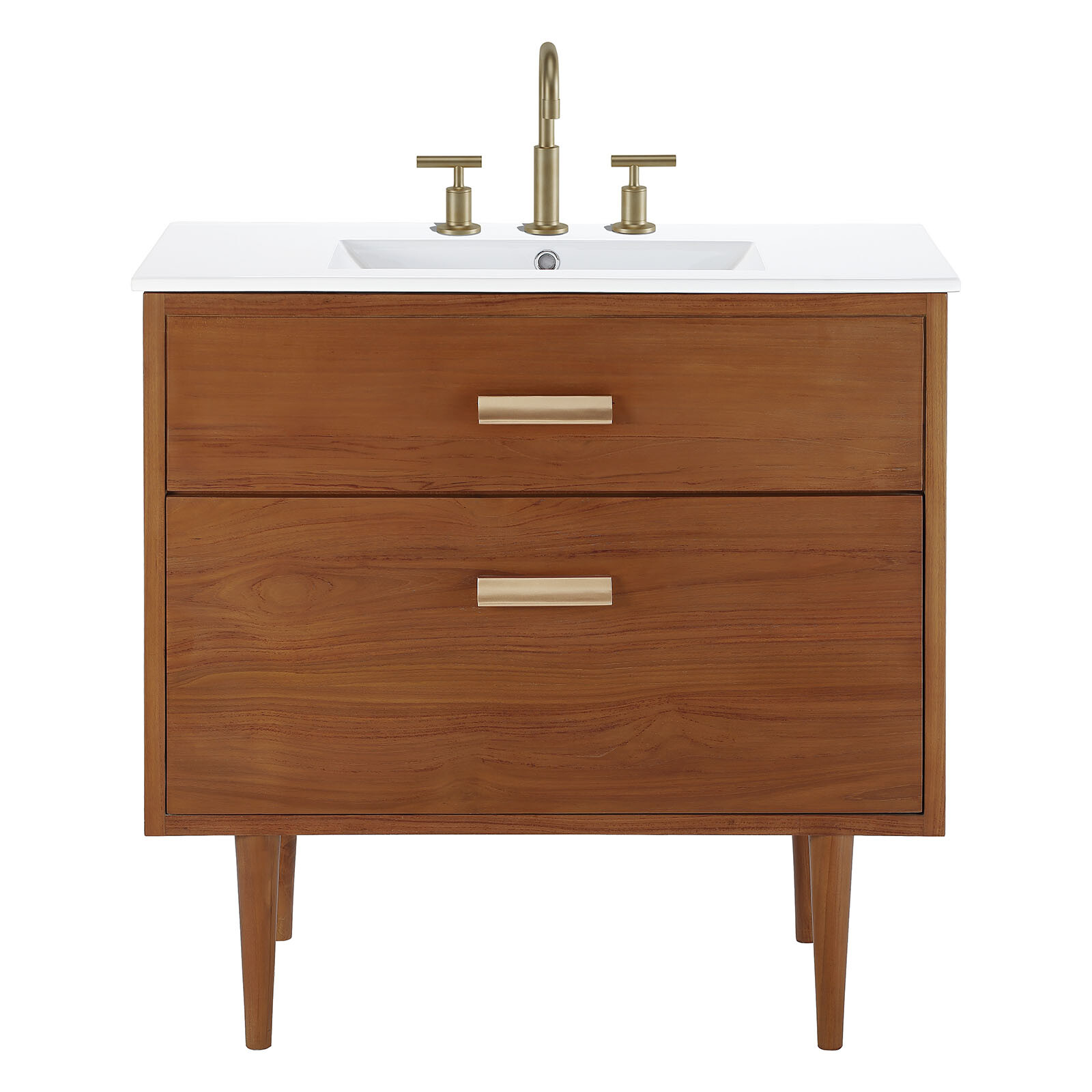 Modway Cassia 36″ Teak Wood Bathroom Vanity in Natural White