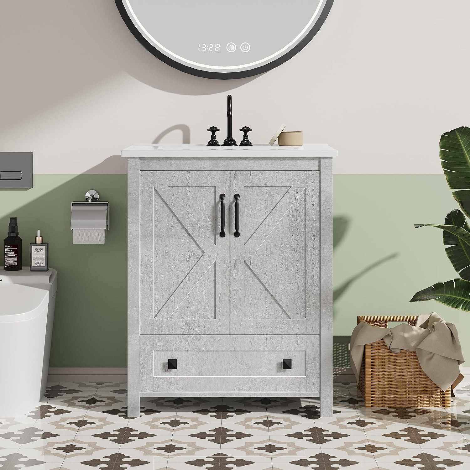 30 in Vanity with Ceramic Sink Bathroom Vanity with 2 Door and 1 Drawer Cabinet