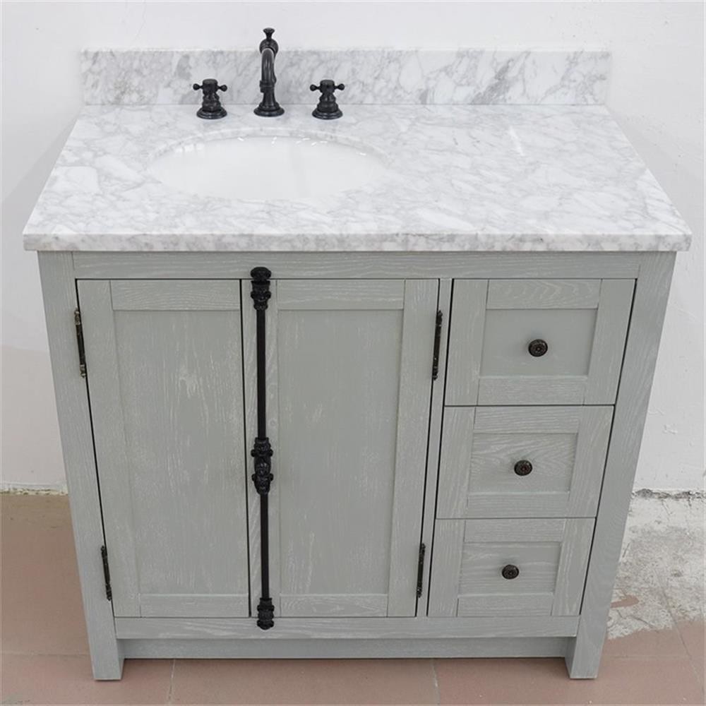 Plantation 37″ Solid Wood Vanity with Left Oval Sink in White/Gray Ash