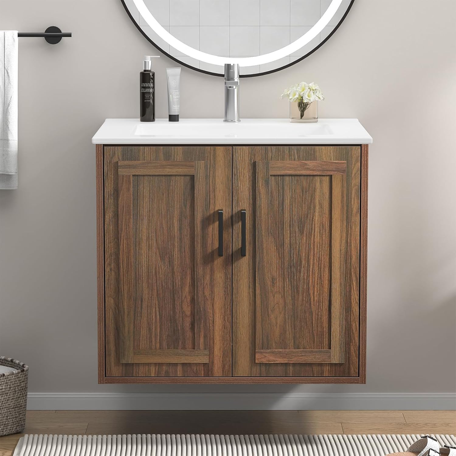 24″ Bathroom Vanities with Sink Combo, Wall Mounted Floating Vanity, Wood Bathro