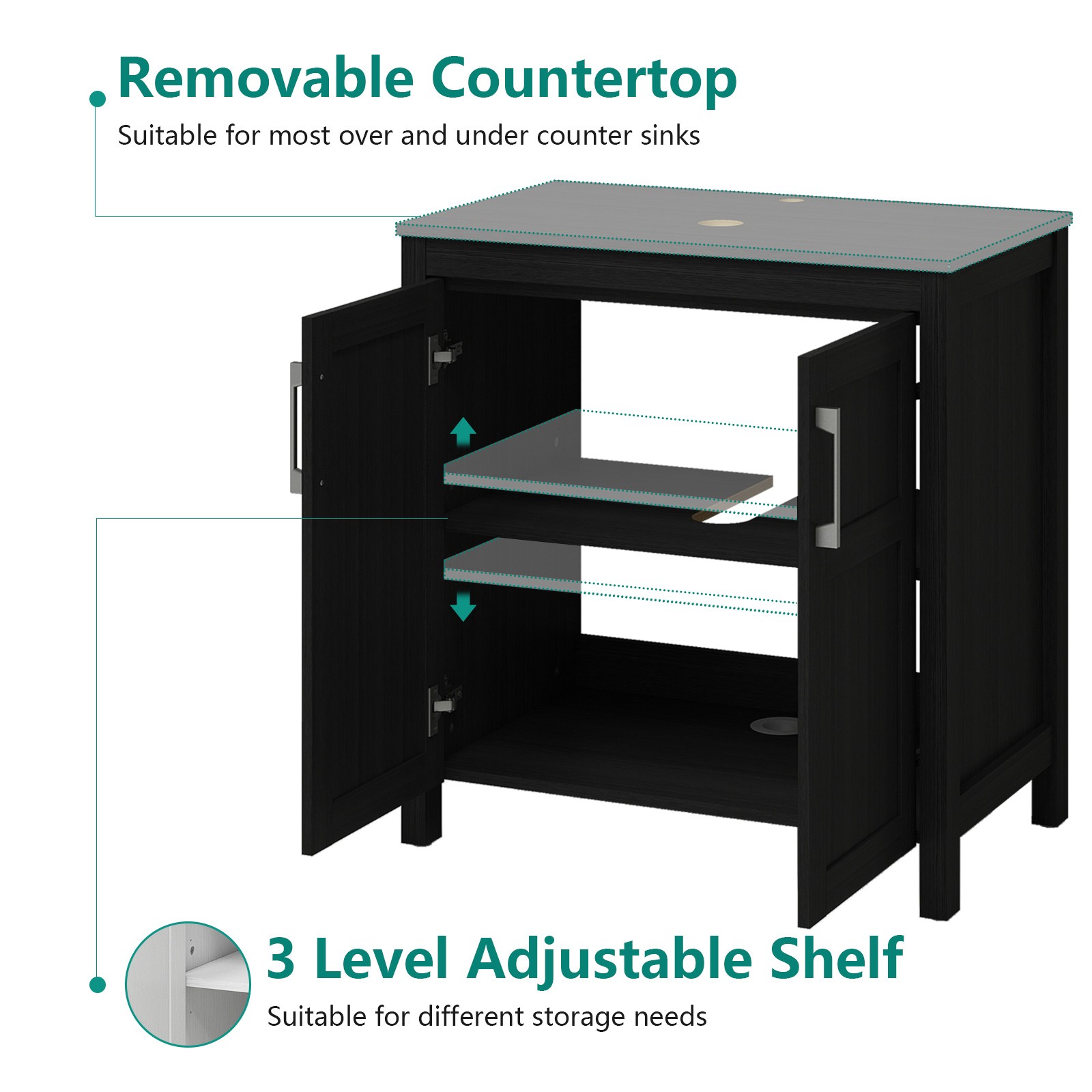 30″ Freestanding Bathroom Vanity w/ Vessel Sink, Pop-Up Drain & Storage Cabinet