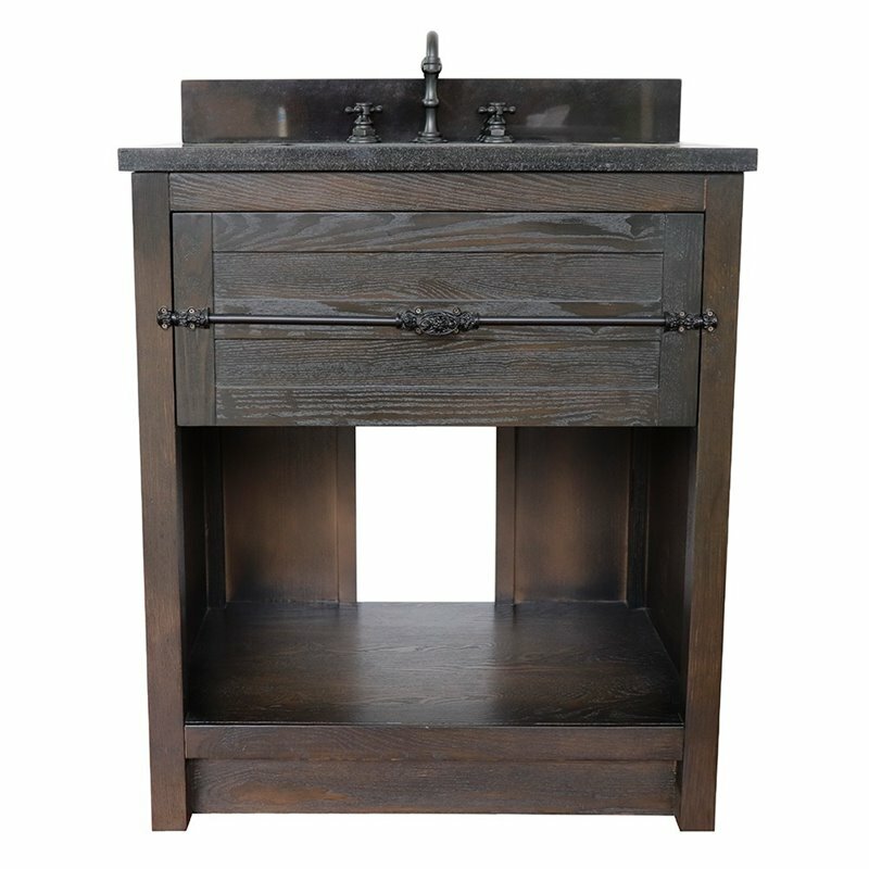 Plantation 31″ Solid Wood Rectangle Sink Vanity with Black Top in Brown