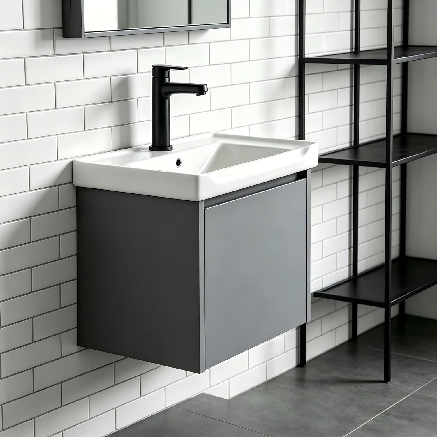 Modern-Style 17In Wall-Mounted Bathroom Vanity with a Ceramic Sink and a Compact