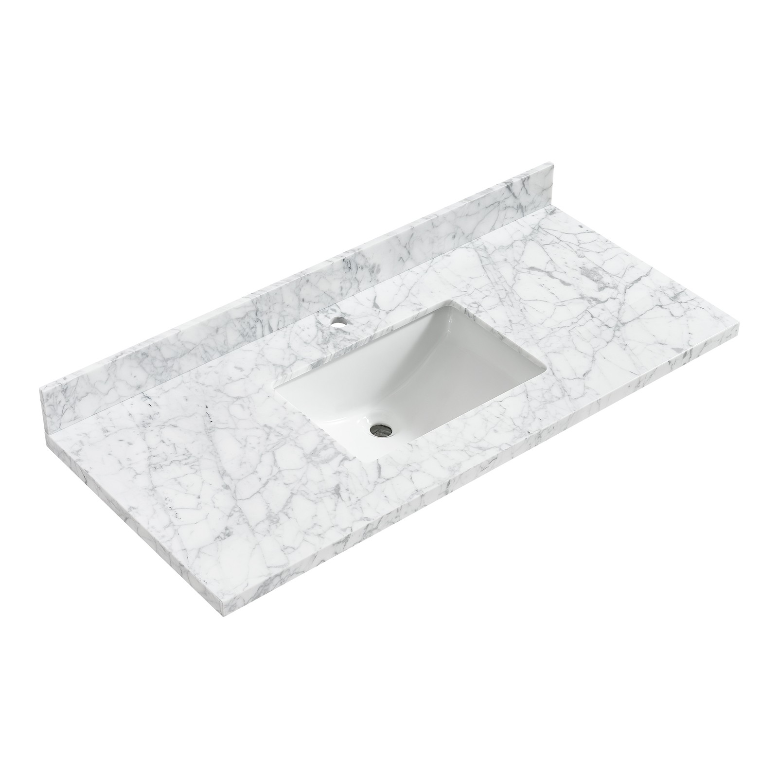 Zevio 49″W x 22″D Natural Marble Vanity Top in Carrara White with Ceramic Sink
