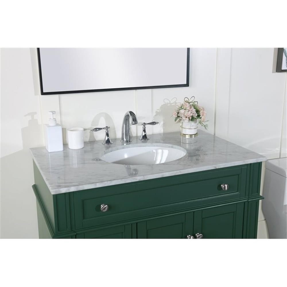 Elegant Decor Park Avenue 36″ Metal MDF Marble Single Bathroom Vanity in Green