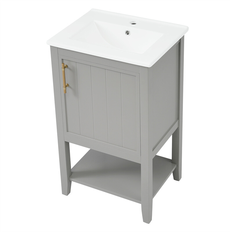 20″ Bathroom Vanity with Sink Door Open Shelf Rack Freestanding Storage Cabinet