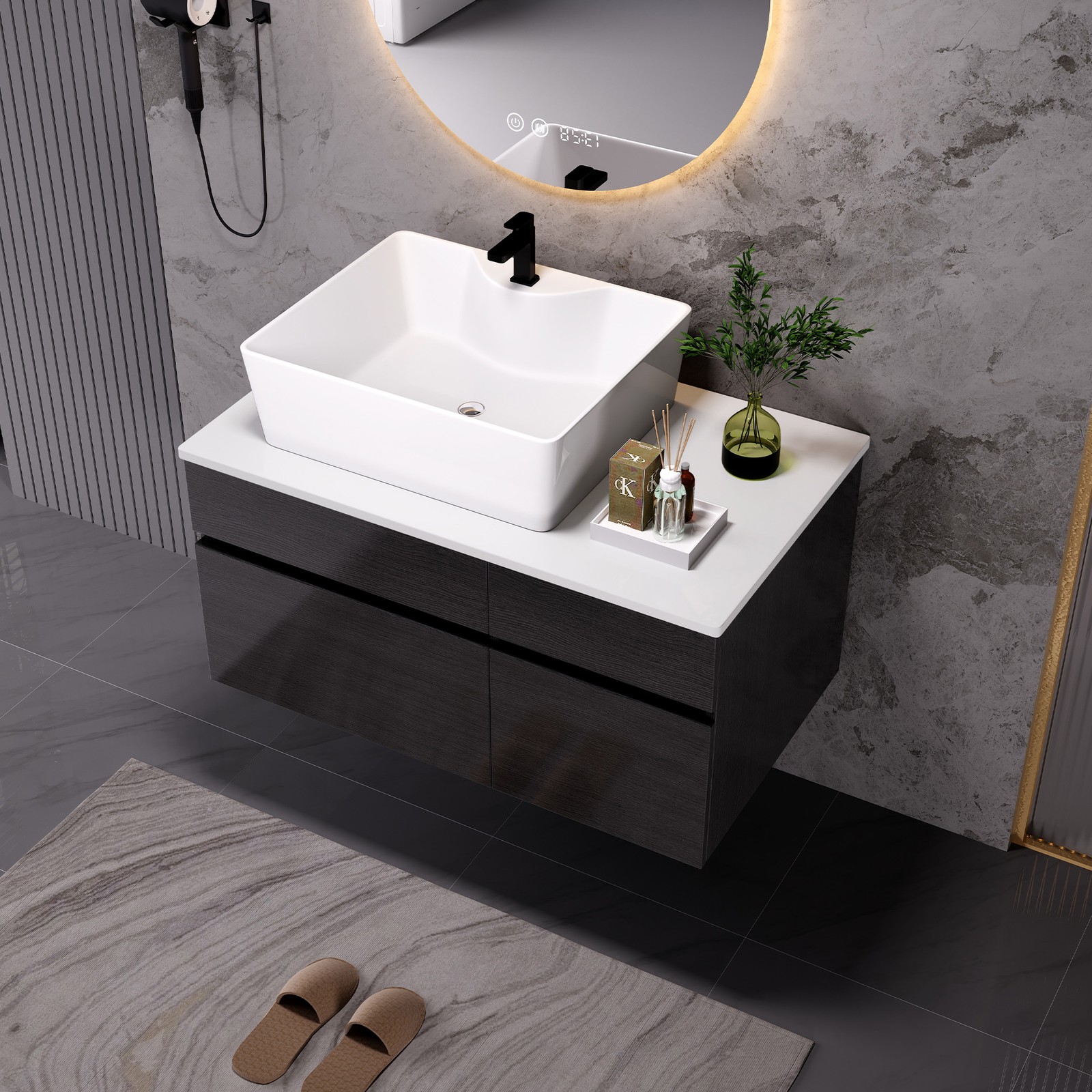 31.5″ Floating Single Bathroom Vanity with Ceramic Sink