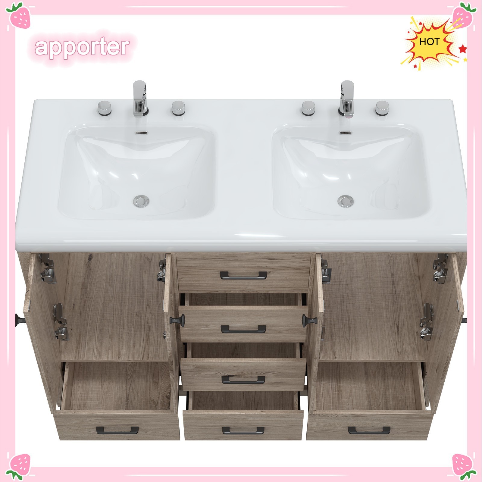 47 in Bathroom Vanity Retro Bathroom Storage Cabinet with Ceramic Sink Modern US