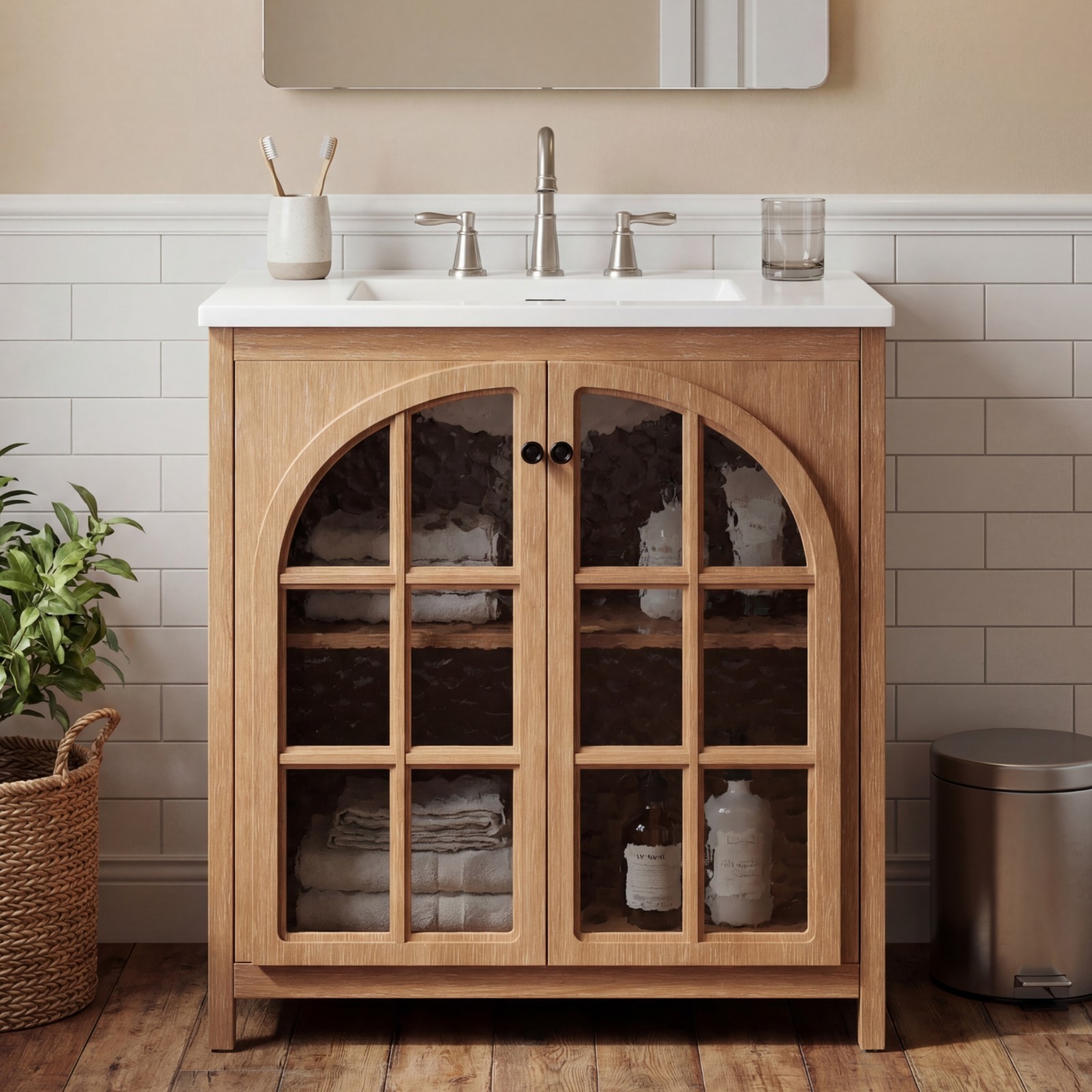 30 Inches Bathroom Vanity with Ceramic Sink,Vintage Rustic Bathroom Cabinet