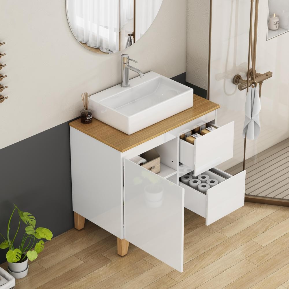Bathroom Vanity W Sink Features 1 Door A 2 Drawers Includes Soft-Close Mechanism