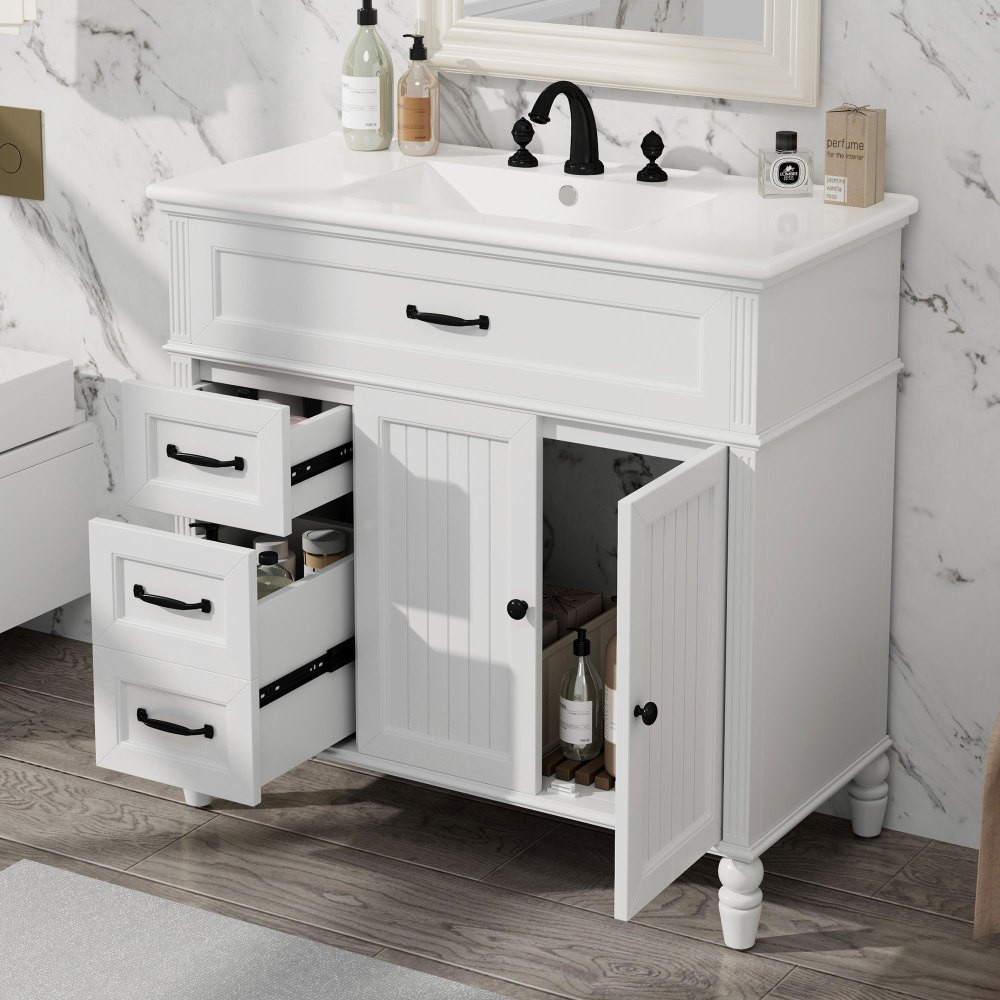 36″ Bathroom Vanity with Sink, Bathroom Cabinet with Drawers, Solid Frame