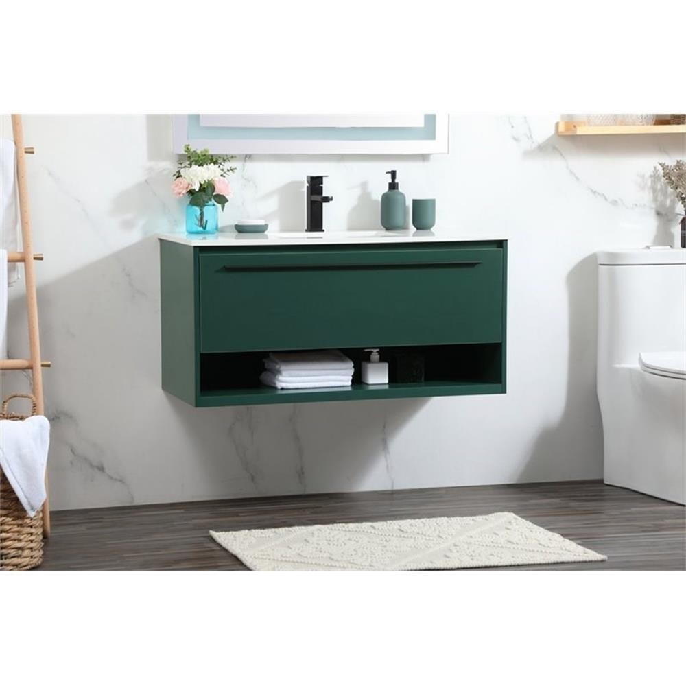 Elegant Decor Roman 40″ Aluminum Alloy MDF Single Bathroom Vanity in Green