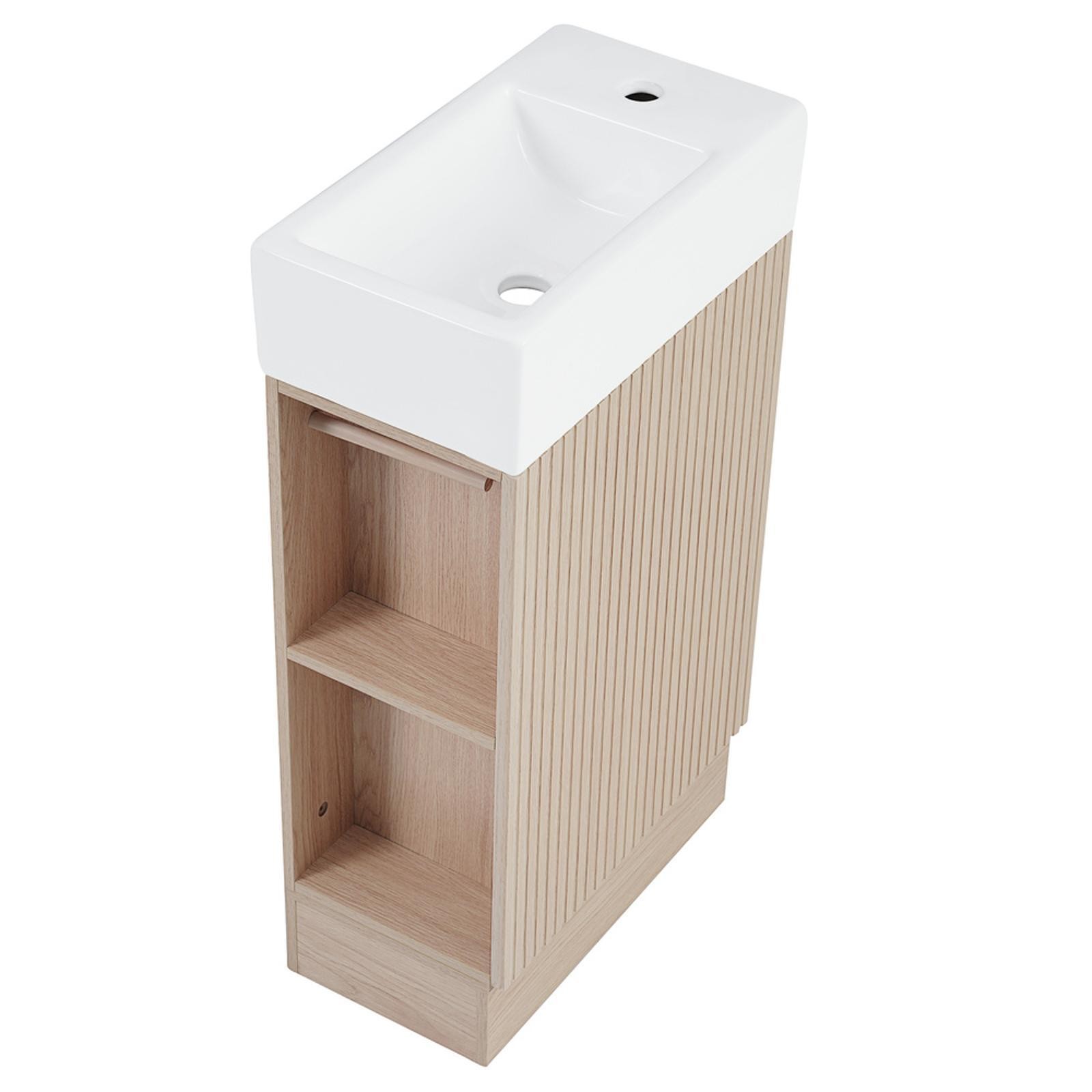 MDF Bathroom Vanity with Shelf Cabinet and Ceramic Sink Space Saving Bath