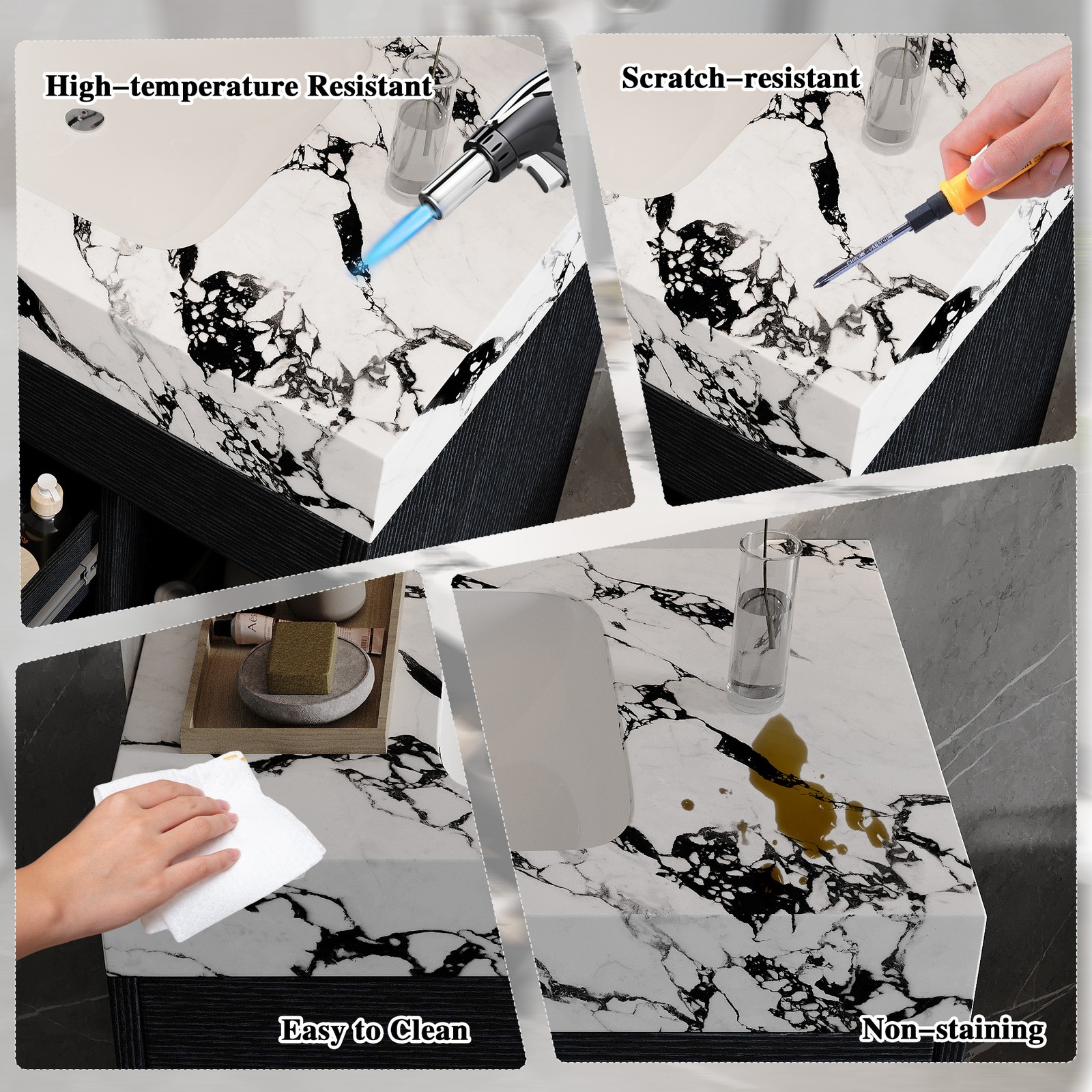 29.9″ Floating Vanity with Sintered Stone Top & Ceramic Sink