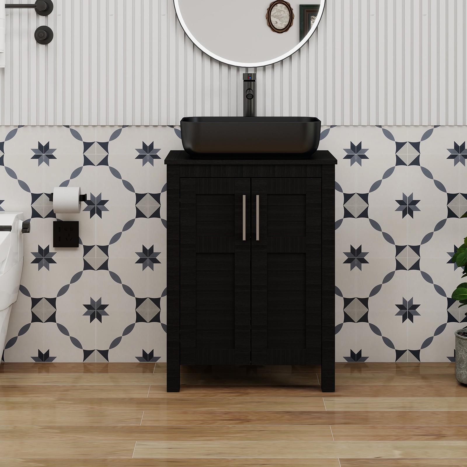 24″ Bathroom Vanity Set with Ceramic Vessel Sink | Storage Cabinet & Faucet