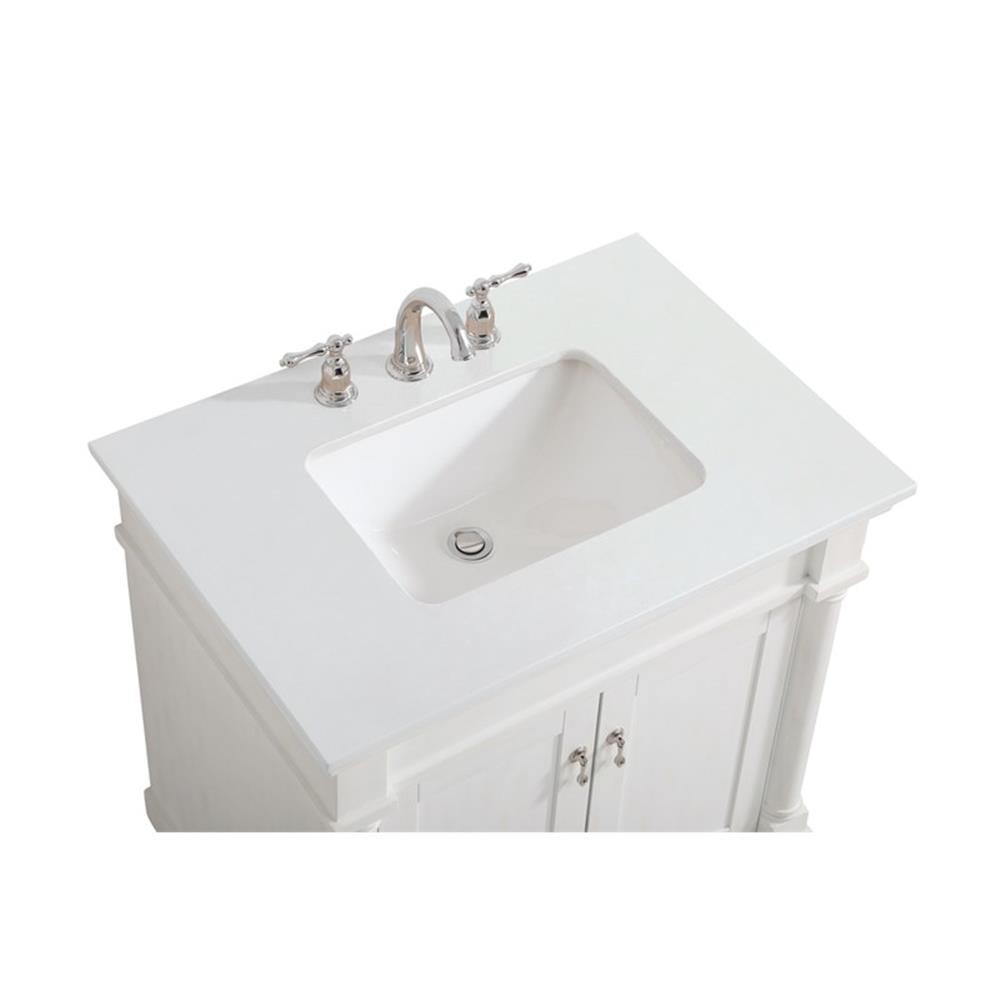 Elegant Decor Lexington 30″ Wood Bathroom Vanity in Antique White/Brushed Nickel
