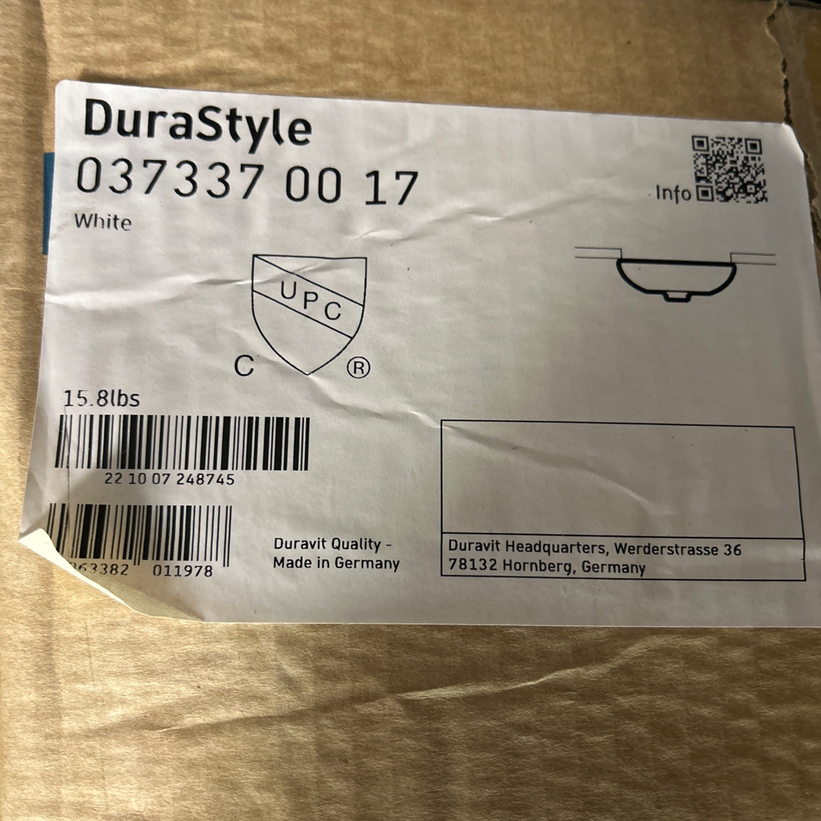 Duravit DuraStyle 15-3/4″ Square Ceramic Undermount Bathroom Sink with Overflow