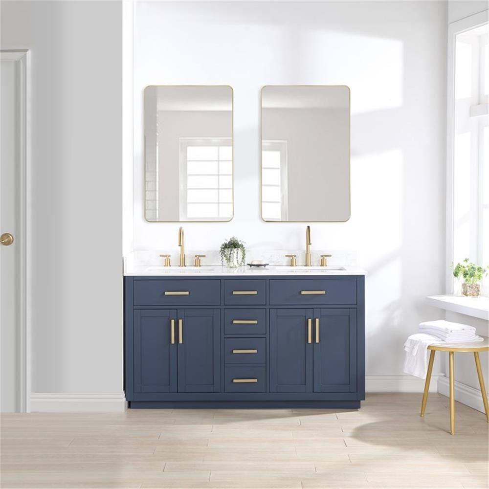 Gavino 60″ Wood Vanity in Royal Blue with Composite Stone Top and Mirror