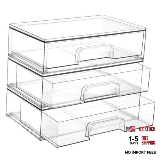 12.1”W Clear Stackable Storage Drawers,3 Pack Acrylic Plastic 3pack Wide