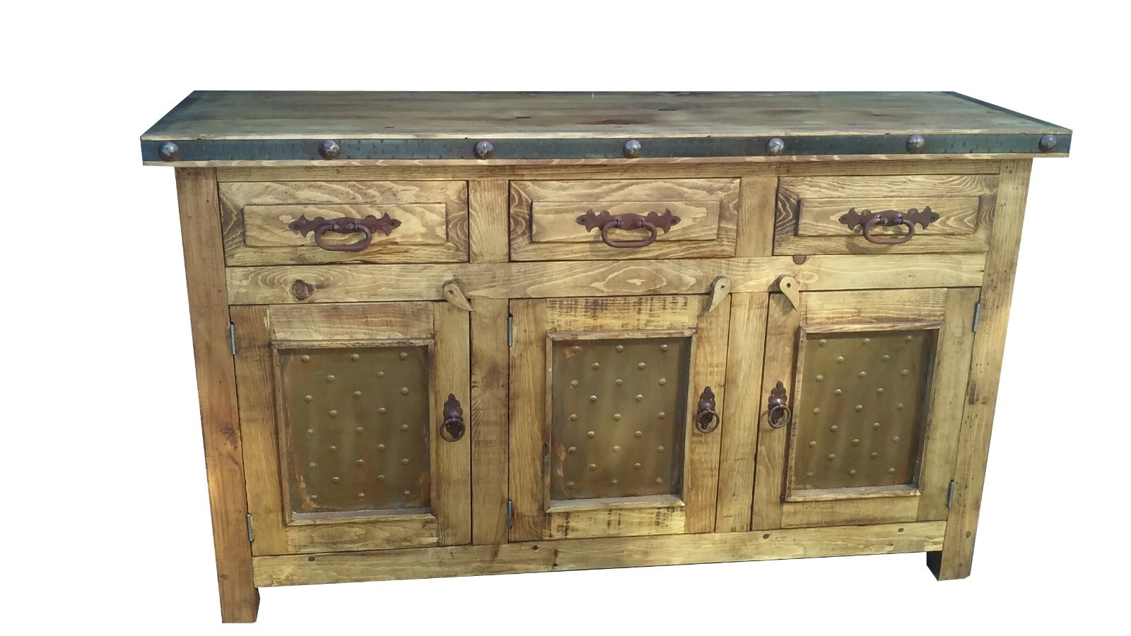 Rustic Bathroom Vanity Turquoise Metal Panel Doors 60 inch