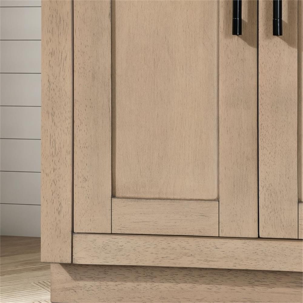 Pemberly Row 60″ Double Bathroom Vanity in Sahara Birch with White Countertop