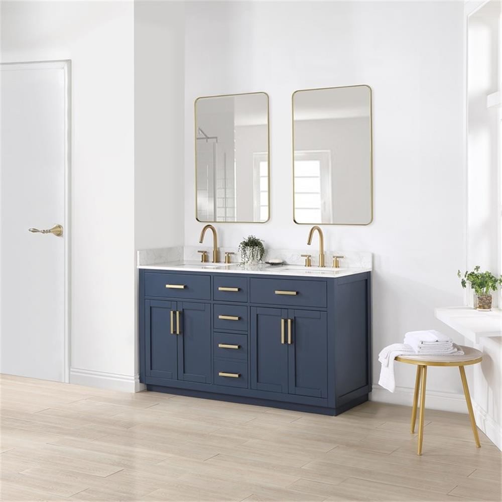 Gavino 60″ Wood Vanity in Royal Blue with Composite Stone Top and Mirror