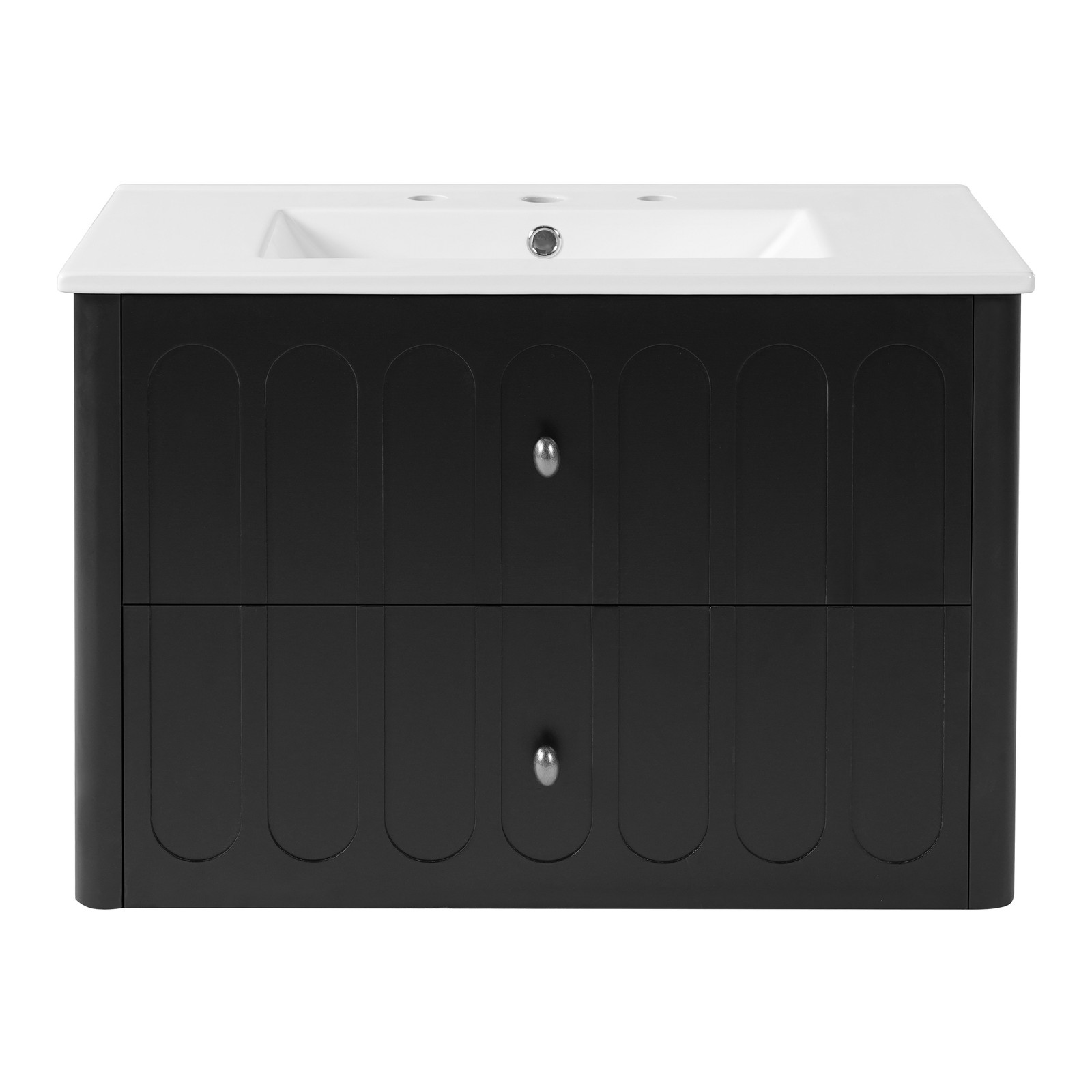 30″ Modern Bathroom Cabinet Floating Bathroom Vanity w/Oval Knobs & Round Edge
