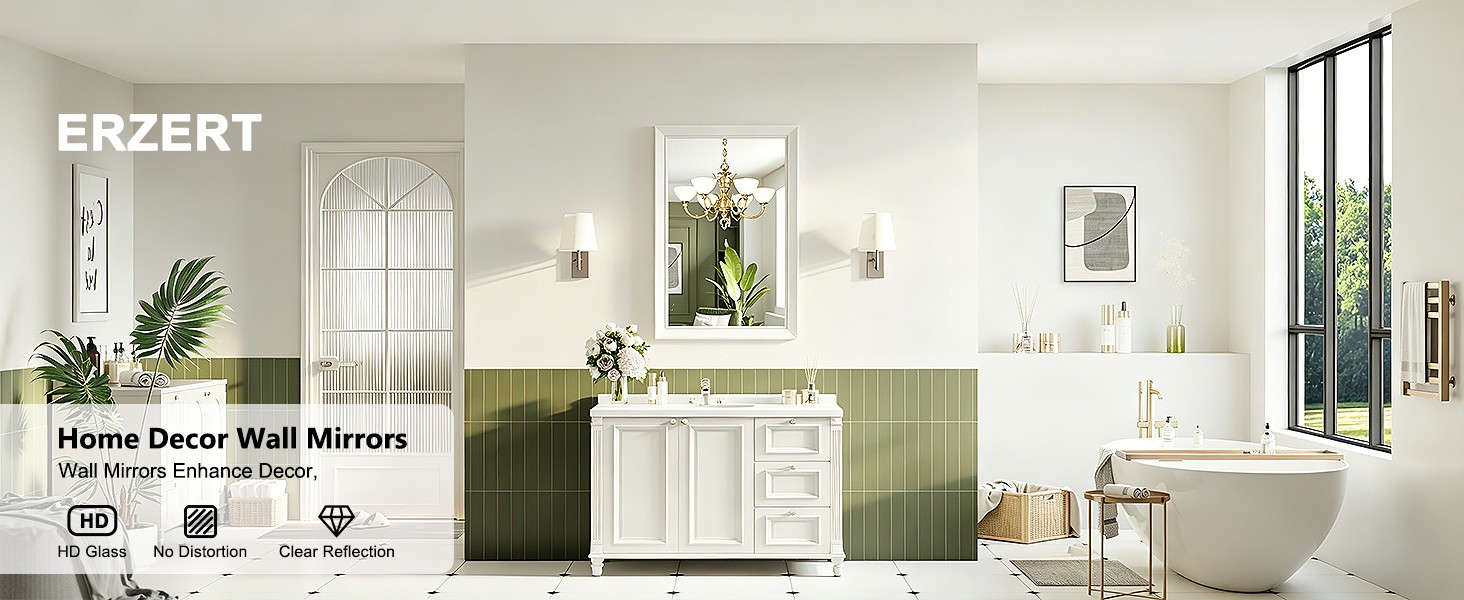 Bathroom Wall Vanity Mirror for Over Sink(White,24x36Inch)