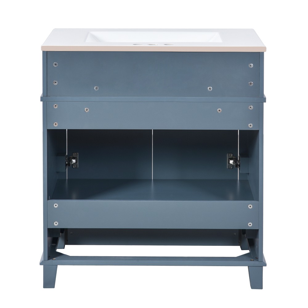 30” Bathroom Vanity with Ceramic Sink,Solid Wood Frame Bathroom Storage Cabinet