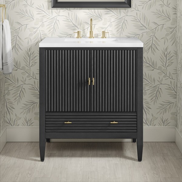 30″ James Martin Myrrin 485-V30-CBO-3WZ Vanity Cabinet White Zeus Silestone Top
