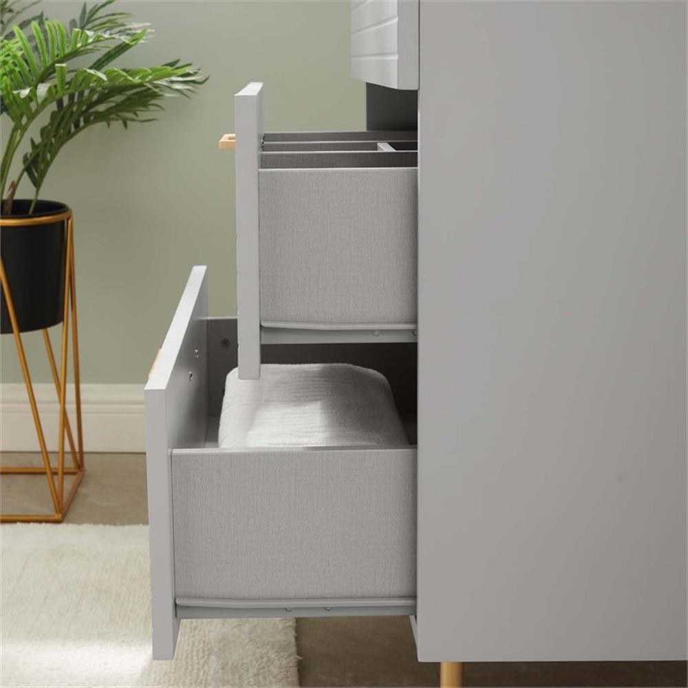 Pemberly Row 24″ Modern Wood/Ceramic Bathroom Vanity with Gold Legs in Gray