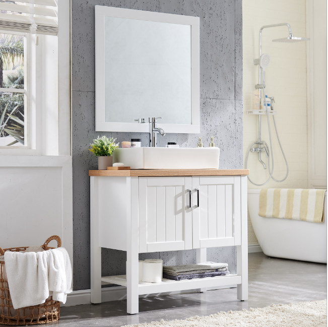 32″ Bathroom Vanity with Sink,Bathroom Vanity Cabinet with Doors and Open Shelf