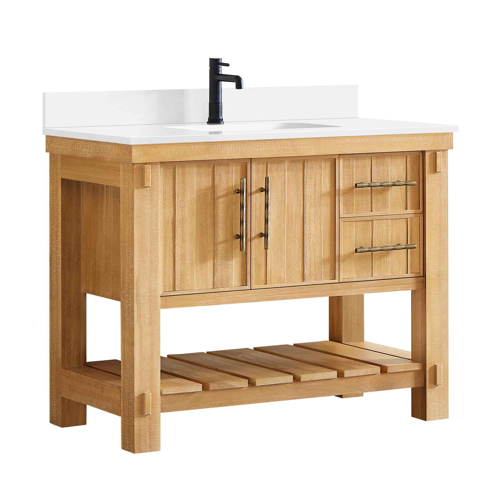 Paris 42″ Single Bath Vanity in Acacia Classic Grey with White Quartz Stone Top