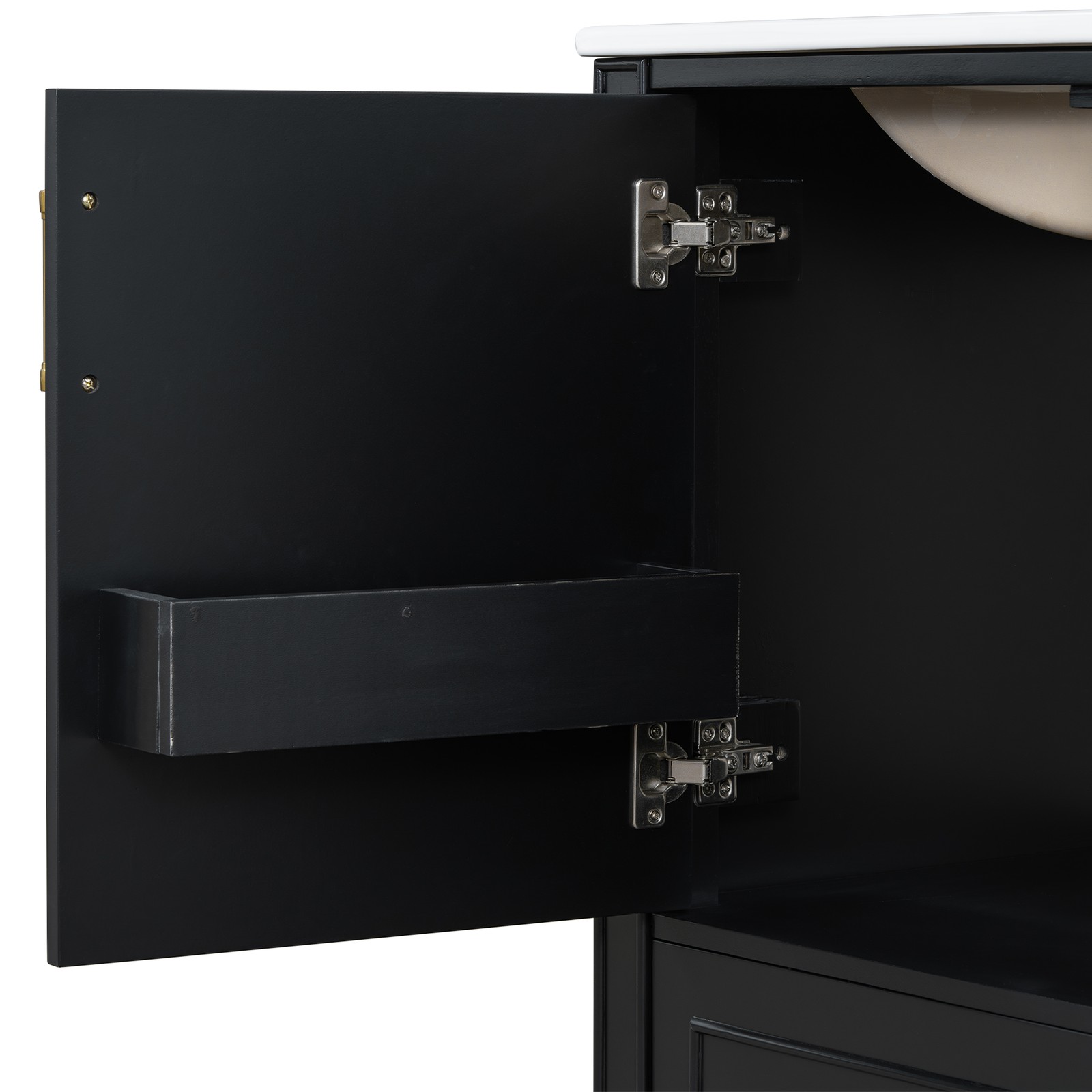 30″ Black Bathroom Vanity Set with 3 Drawers & Gold Handles