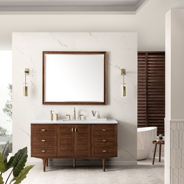 60″ James Martin Amberly 670-V60S-WLT-3WZ Vanity Cabinet White Zeus Top
