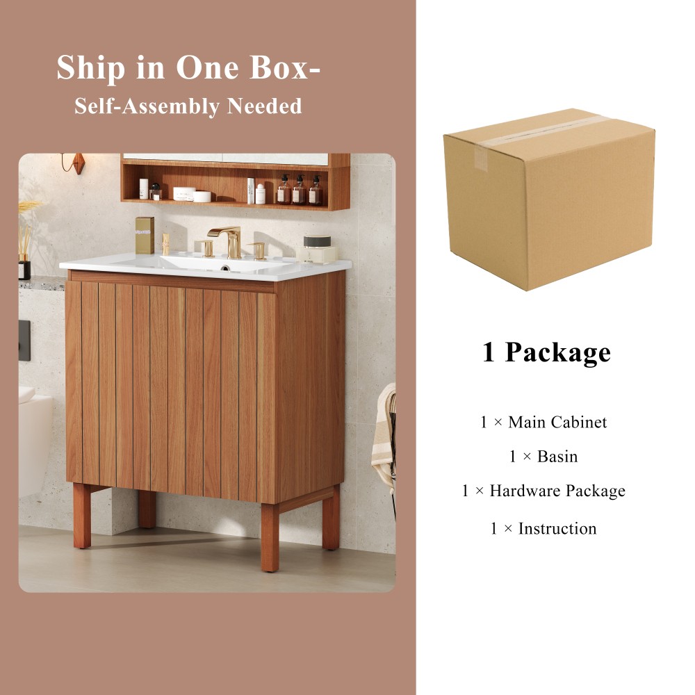 Bathroom Vanity with Ceramic Sink Features 2 Doors and Ample Storage Space