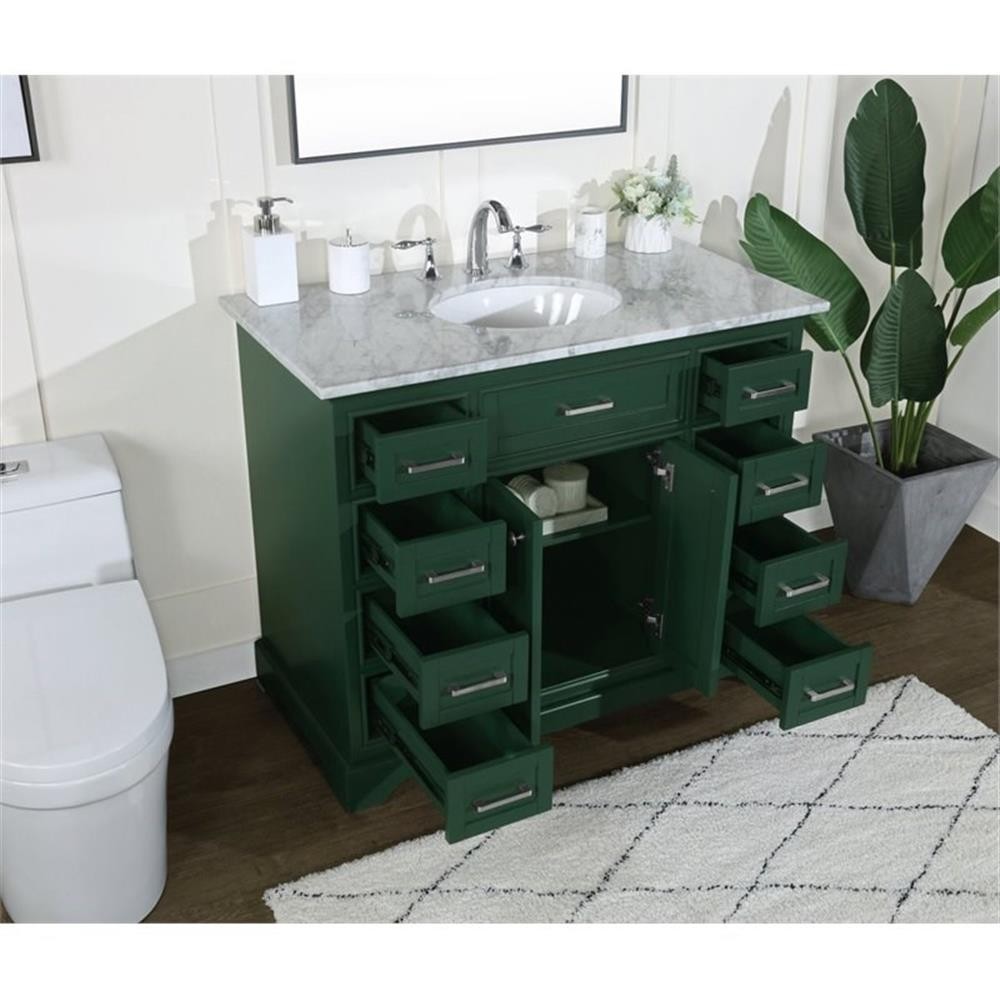 Elegant Decor Americana 42″ Metal MDF Marble Single Bathroom Vanity in Green