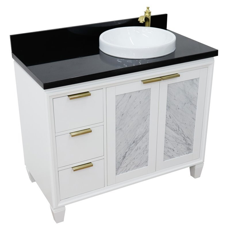 Trento 43″ Solid Wood Vanity with Right Round Sink in White/Black