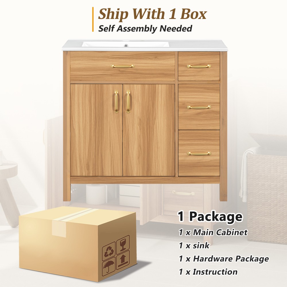 36 Inch Wood Bathroom Vanity with Ceramic Sink, Soft Close Doors & Drawers
