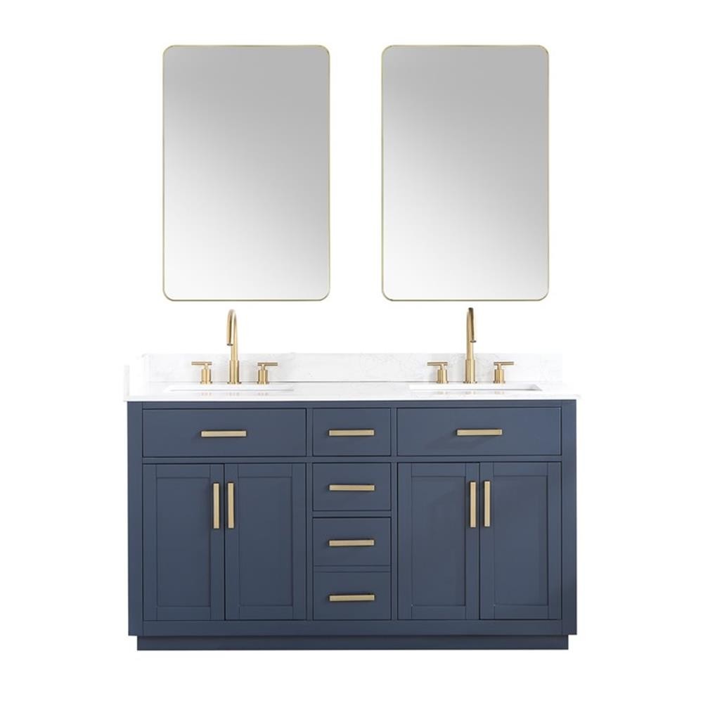 Gavino 60″ Wood Vanity in Royal Blue with Composite Stone Top and Mirror