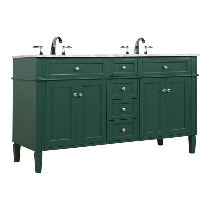 Elegant Decor Park Avenue 60″ Metal MDF Marble Double Bathroom Vanity in Green